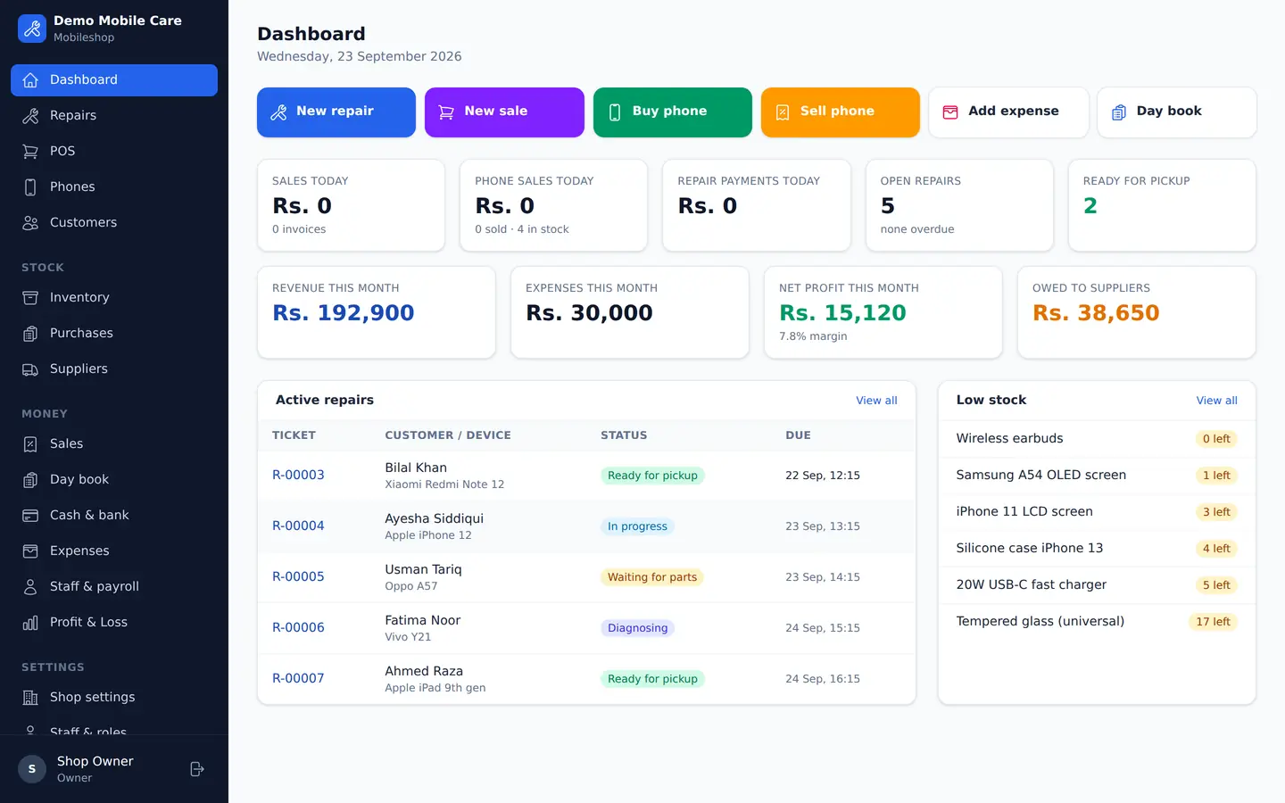 Dashboard — Mobwala
