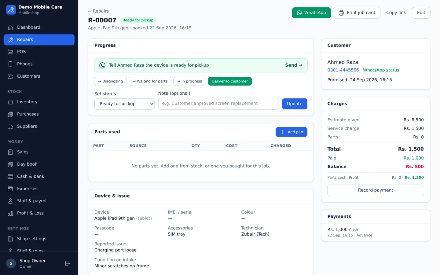 One repair — Mobwala