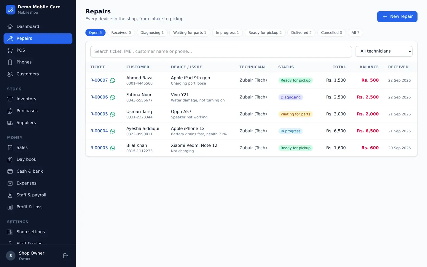Repair register — Mobwala